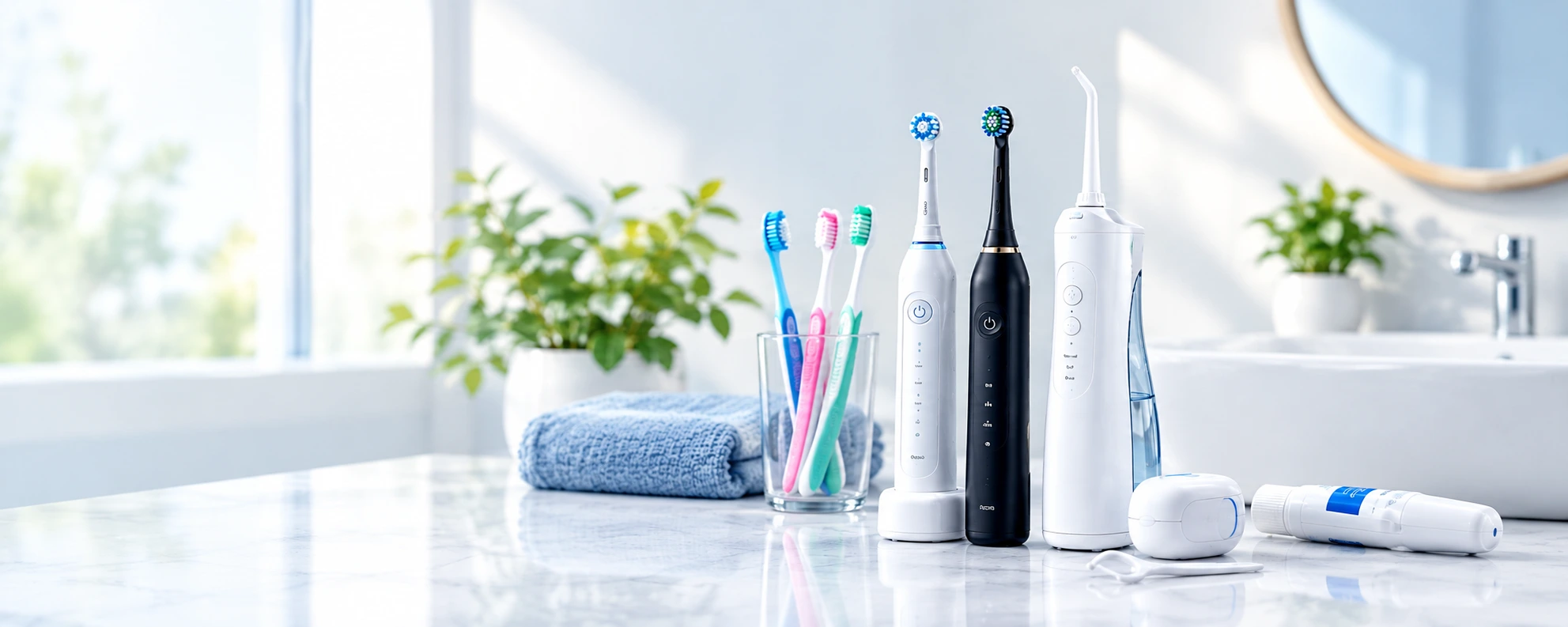 Cepillo de dientes eléctrico rotativo sobre un fondo claro